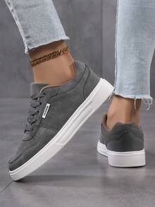 秋冬季女士运动鞋，透气休闲运动鞋，时尚轻便滑板鞋，平底滑板鞋 - 深灰色 - 查看 5