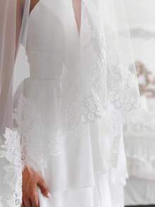 2026 Elegant Minimalist Long Lace Embroidered Bridal Veil, Cathedral Wedding Headpiece - A - View 7