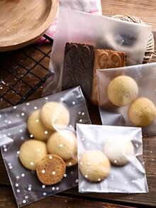 100pcs Transparent Self-Adhesive Cookie Bags, Candy Bags, Wax Paper Bags, White Polka Dot Cookie Bags, For Packaging Cookies, Candies, DIY Clear Packaging Bags, Plastic Pastry Bags, Baking Cookie Decorative Packaging Bags, Suitable For Party Gifts, Candies, Cookies, Chocolates And More. - Multicolor - View 5