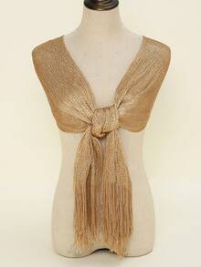 1pc Metallic Shiny Circular Clasp Tassel Scarf, Suitable For Evening Gala, Party, Wedding And Other Occasions - 01-gold - View 9