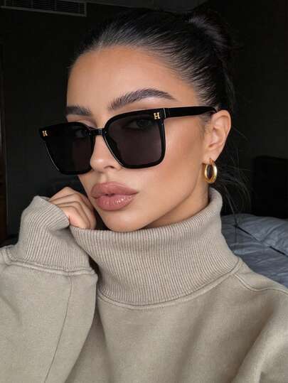 1pc Retro Large Frame Square Fashion Glasses, Casual Business Commute Style For Women, Suitable For Daily Wear, Street Photography, Vacation, Travel, Summer Beach, Outdoor, Travel Beach Accessories