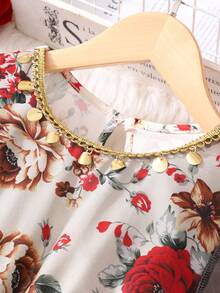 Summer Floral Print Mesh Girls Dress, Elegant & Fashionable - Multicolor - View 7