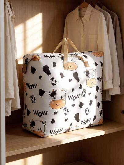 1个棉质被子收纳袋，防水防潮手提袋，适合旅行、搬家、打包、幼儿园卡通收纳袋