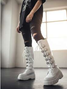 Botas de plataforma con evillas . - Blanco - Ver 8