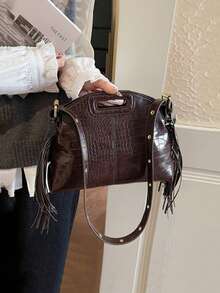 This Is A Stylish, Compact, And Chic Tassel Handbag, A Newly Designed, Personalized, And Multifunctional Women's Handbag With A Novel And Unique Design. It Is Versatile, Suitable For Casual Commuting, Shoulder Carrying, Or Crossbody Wear. - Coffee - View 6