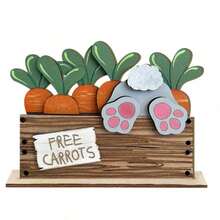 1 món đồ trang trí để bàn bằng gỗ chủ đề Phục Sinh mùa xuân, hình thỏ Phục Sinh và cà rốt, tượng thỏ Phục Sinh dễ thương, thích hợp cho lễ Phục Sinh, các bữa tiệc và các dịp trang trí bàn làm việc và nhà cửa khác. - Nhiều màu - Xem 5
