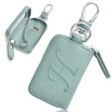 Soporte de llaves inteligente de moda y multifuncional, unisex, con diseño de letras en relieve, ventana transparente, cierre con cremallera, compatible con llaves inteligentes, incluye mosquetón, estilo lindo, adecuado para el trabajo y la escuela - Azul - Ver 10