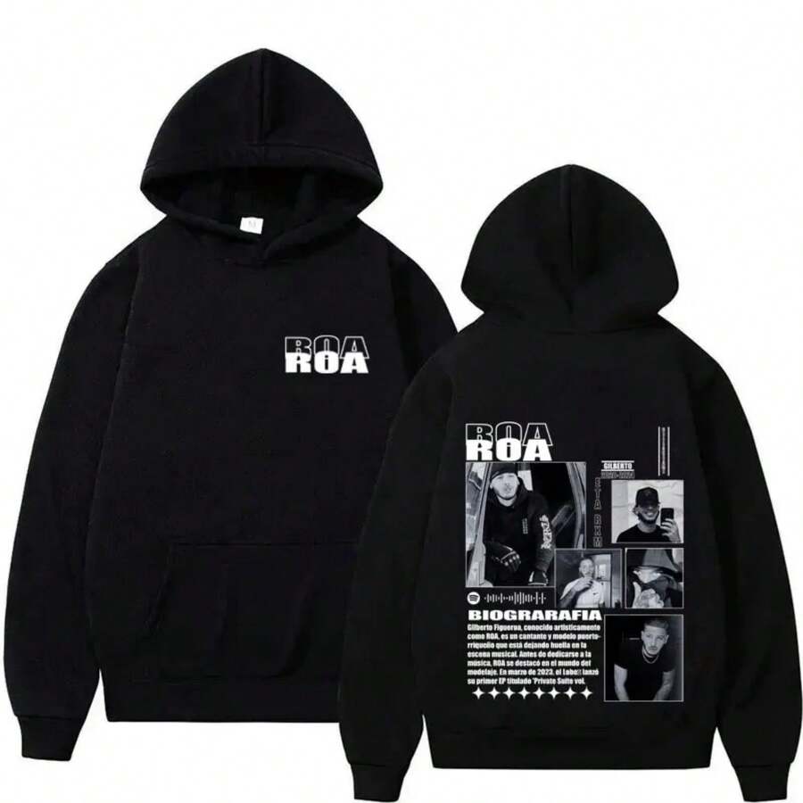 Hot Sa-Le Rapper Camiseta De Roa 2025 Fashion Long Sleeve Y2k Clothes Mens Harajuku Hoodie Oversized - 黑色4 - 查看 1
