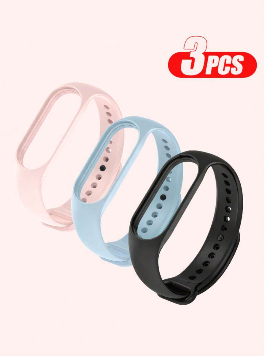 3条装男女通用纯色TPU表带，适用于小米手环3/4/6/5/7/8/9/10，也适用于小米手环7/6/5/4/3，硅胶腕带，小米手环5/6/7配件