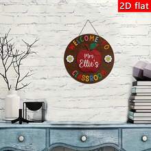 1pc Wooden Classroom Door Hanging Decor Plaque, Apple & Daisy Design, Wooden Welcome Door Decoration, Round Wooden Classroom Door Hanging Ornament, Teacher Decor, Nursery Room Door Sign - Red - View 5