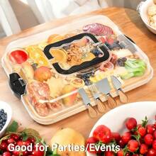 6-Piece Portable Cheese Tray With Clear Acrylic Lid - Includes A Lidded Snack Plate, Cheese Knife, And A Safety Lock Lid. Reusable Flip-Top Tray Suitable For Cheese, Picnics, And Holidays. Also Includes A Handle-Equipped Serving Board (Suitable For Both Cooked And Raw Foods). - 棕色 - 查看 7