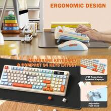 ATTACK SHARK T96无线键盘鼠标套装，智能显示屏和旋钮，蓝牙/2.4GHz双模，彩虹LED背光，94键可充电键盘，带无线电脑鼠标 - 彩色 - 查看 4