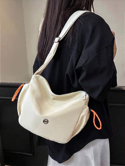 [Cream White Crescent Underarm Bag]2026 New Brand Internet Celebrity Style Dumpling Bag, Niche Design Wide-Shoulder Shoulder Bag, Color-Blocked Drawstring Lightweight Crossbody Bag, Versatile Bag For Students And Office Commutes