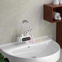 Grifo de calefacción, calentador de agua eléctrico de cocina, calentador de agua todo en uno, calentador de agua instantáneo, calentador de agua eléctrico para ducha, calentador de agua instantáneo con grifo de agua fría y caliente, grifo calentador de agua eléctrico sin tanque instantáneo de 110 V, grifo de calentamiento rápido, grifo de agua caliente giratorio de 360°, temperatura ajustable, visualización de temperatura en pantalla, fácil de instalar, adecuado para baño, cocina, grifo de casa, balcón, fregadero de RV, para lavar platos y verduras (blanco) - Blanco - Ver 7