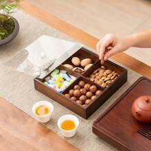 1 Set Bamboo Wood Material Snack Plate With Lid, Suitable For Nuts, Snacks, Cookies, Party And Daily Use - Walnut Color Grid With Cover - View 9