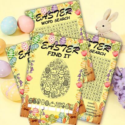 30 Stücke Oster-Spiel-Kartenset, Partyartikel, Wortsuchrätsel, Buchstabenrätsel, Piktogramm-Rätsel, Quizfragen, Labyrinth, Finde-es-Spiel für Klassenzimmer, Schule, Zuhause, Aktivitäten, Spieler und Antworten, Oster-Zubehör