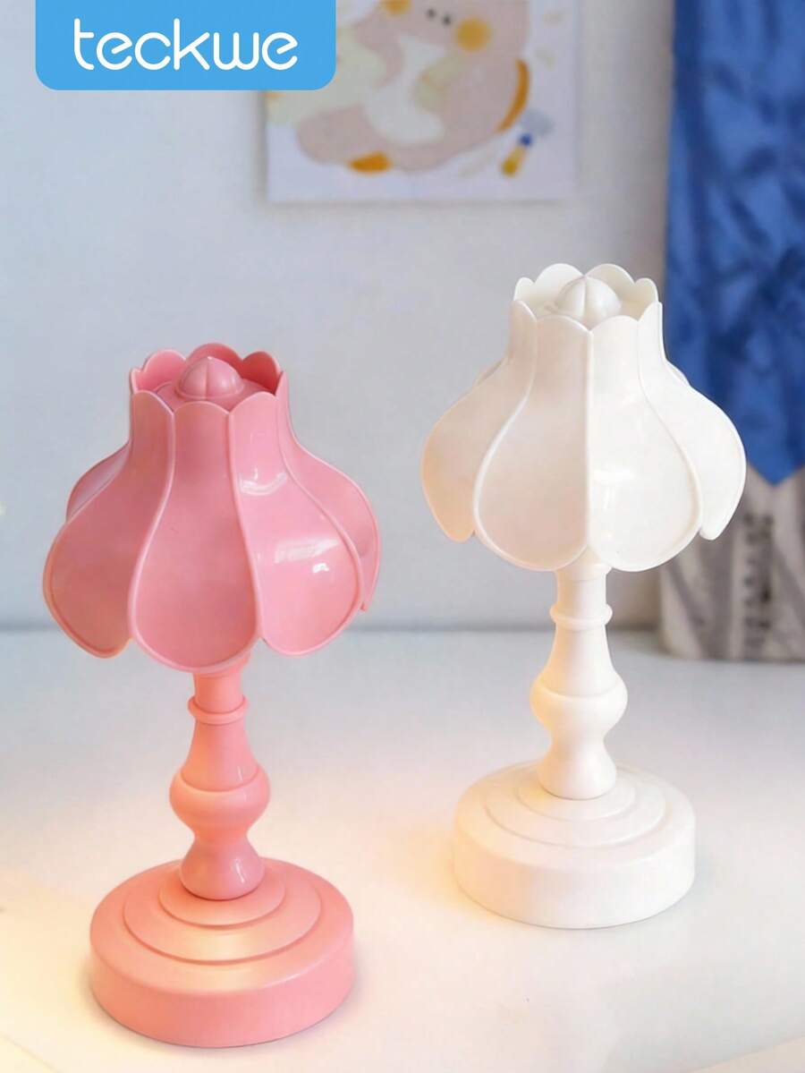 Teckwe Lotus Retro Vintage Lamp, Danish Pastel Living Room Decor Rechargable LED Desk Lamp With USB Port, Dimmable Eye Protection Nightstand Light For Bedroom Bedside, Nostalgic Style Nightlight Valentine's Day Gift - Lotus night light - View 1