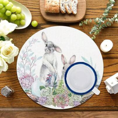 2pcs/4pcs/6pcs Easter Placemats, Rabbit, Colorful Floral Pattern Diatomite Placemats, Holiday Gift, Holiday Decor, Suitable For Dining Table, Coffee Bar, All Season Decoration, Washable Tabletop Mat, Room Decor, Coasters, Drain Pad, Kitchen Dining Table Mat, Indoor Outdoor Party Decor, Home Decor, Ideal Gift
