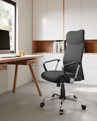 Silla de Oficina, Silla ergonómica, Asiento Giratorio, Asiento Acolchado, Altura Ajustable y reclinable, Capacidad de Carga 120 kg, Color Beige Capuchino OBN034K01-089