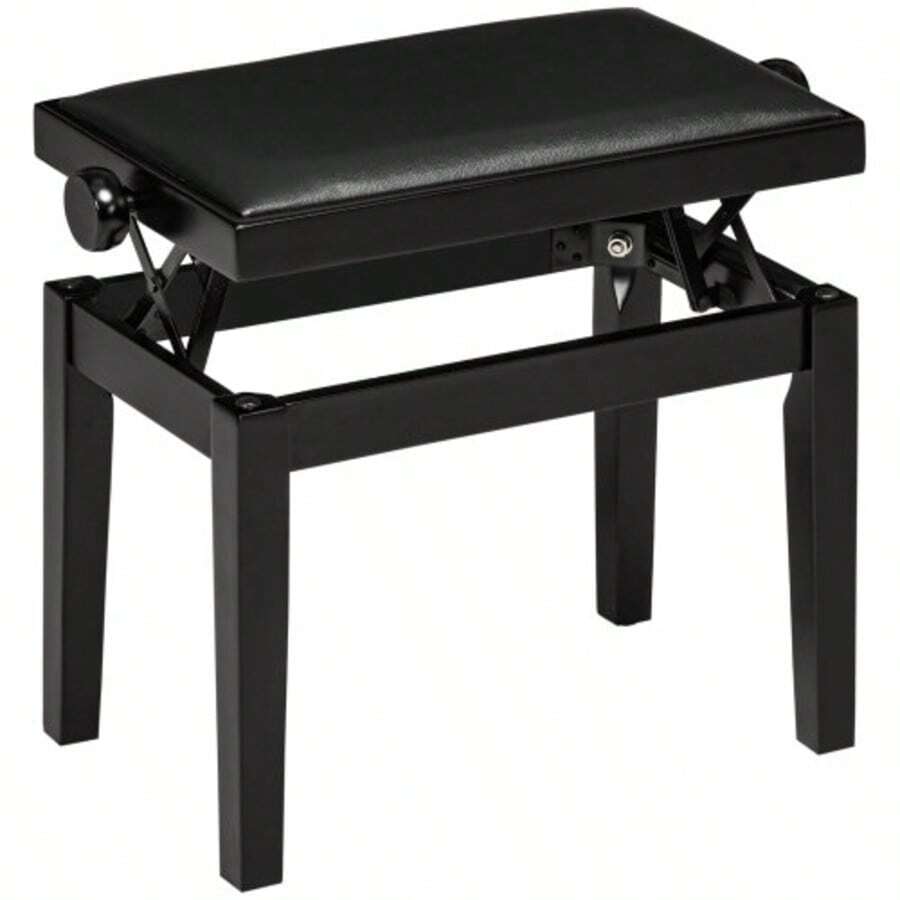 Piano Stool, Height-Adjustable Piano Bench With Leather Cushion, Imitation Leather, Rubberwood, Black, 63 X 33 X 45-56 Cm, Ideal For Pianists - Black - View 1