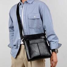 Men's Business Casual Backpack, One Shoulder Messenger Bag, PU Leather Briefcase Backpack, Large Capacity Multi-Compartment - Black - View 3