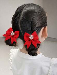 10个装女孩多色珍珠蝴蝶结布艺发夹，可爱公主甜美刘海夹，百搭日常及开学季发饰 - 彩色 - 查看 2