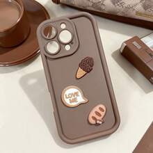 1个冰淇淋面包字母图案DIY加厚防震TPU保护壳，简约风格，兼容 17 Air/17 Pro Max/17 Pro/17/16/15/14/13/12、OPPO、vivo、Redmi等系列手机 - 棕色 - 查看 2