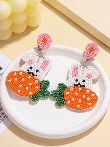 1 par de pendientes de conejo de Pascua y zanahoria, joyas hechas a mano con cuentas de colores, pendientes para fiesta de Pascua, pendientes de regalo de Pascua - Multicolor - Ver 3