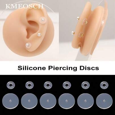 KMEOSCH 20/30/50 Pcs Clear Piercing Disc For Piercing Bump 3/5/ 7/9 Mm Clear Silicone Earrings Backs Plastic Disc Pads Stabilizer, Earring Backs Stopper Earlobe Support Patches, 4 Sizes