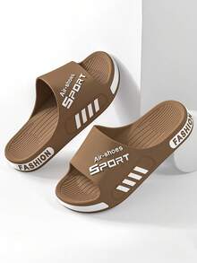 Sandalias neutras y casuales, suaves y cómodas, con diseño estampado con letras. Zapatos sin cordones de moda para hombre. Material: diseño con puntera abierta, suela suave, transpirable y cómoda. Estilo casual negro para el día a día, adecuado tanto para uso en interiores como en exteriores. Un artículo imprescindible para viajar. - Marrón - Ver 3