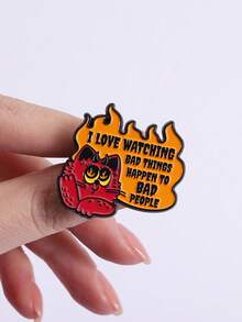 1PC Punk Red Devil Cat Brooch Enamel Pins I Love Watching Bad Things Happen To Bad People Brooches Backpack Lapel Badge Jewelry Gift - Multicolor - View 6