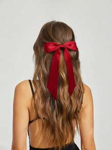 3 件装大号缎带蝴蝶结发夹，适合女士和女孩，长款丝带蝴蝶结发夹，法式丝滑大号发饰，芭蕾舞风格发夹，适合婚礼、派对和日常佩戴（红色、粉色、白色），爪夹，头饰，发卡 - 彩色 - 查看 2