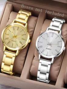 2pcs Women's Gold Alloy Strap, Fashionable And Casual Roman Letter Dial Quartz Watch, Paired With LOVE Letter Bracelet Set, Suitable For Daily Wear Or Holiday Gifts - Gold - View 13