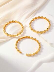 3件套24K镀金中东风格纹理手镯，闪亮金属光泽，适合斋月、传统庆典和派对佩戴 - 金黃色 - 查看 3