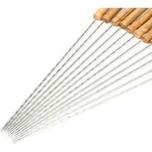 12 PCS Skewers For Grilling, Kabob Skewers With Wood Handle, Reusable BBQ Barbecue Sticks For Marshmallow, Hot Dog, Meat, Vegetable, Camping Cookware Grill Cooking, 11.7" (Including Handle) - A - View 1