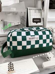 1个经典黑白棋盘格图案铅笔盒，大容量学生文具收纳袋 - 彩色 - 查看 9