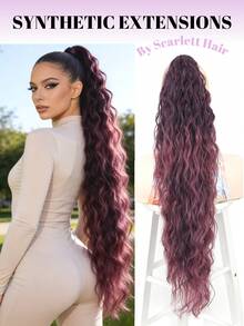 30 Inch Clip-On Ponytail Wig, Wavy Fluffy Long Curly Synthetic Fiber High Ponytail, Braided Curly Ponytail, Suitable For Women Party, Holiday Gift, Music Festival, Party Hair Accessories, Everyday Wear, Hair Salon Use, Cosplay, Wedding, Y2K, Lolita, JK, Suitable For Thin Hair, Beginners And All Skin Tones, New Year And Valentine's Day Gift, Hair Accessory - Multicolor - View 2