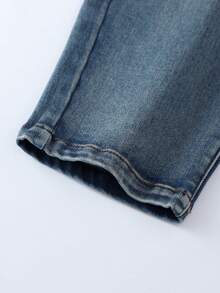 Annil [Advanced Technology Heat-Resistant Jeans] Girls' Full-Armlet Denim Overalls Thick Pants Winter New Style - Dark Blue Jeans - View 5