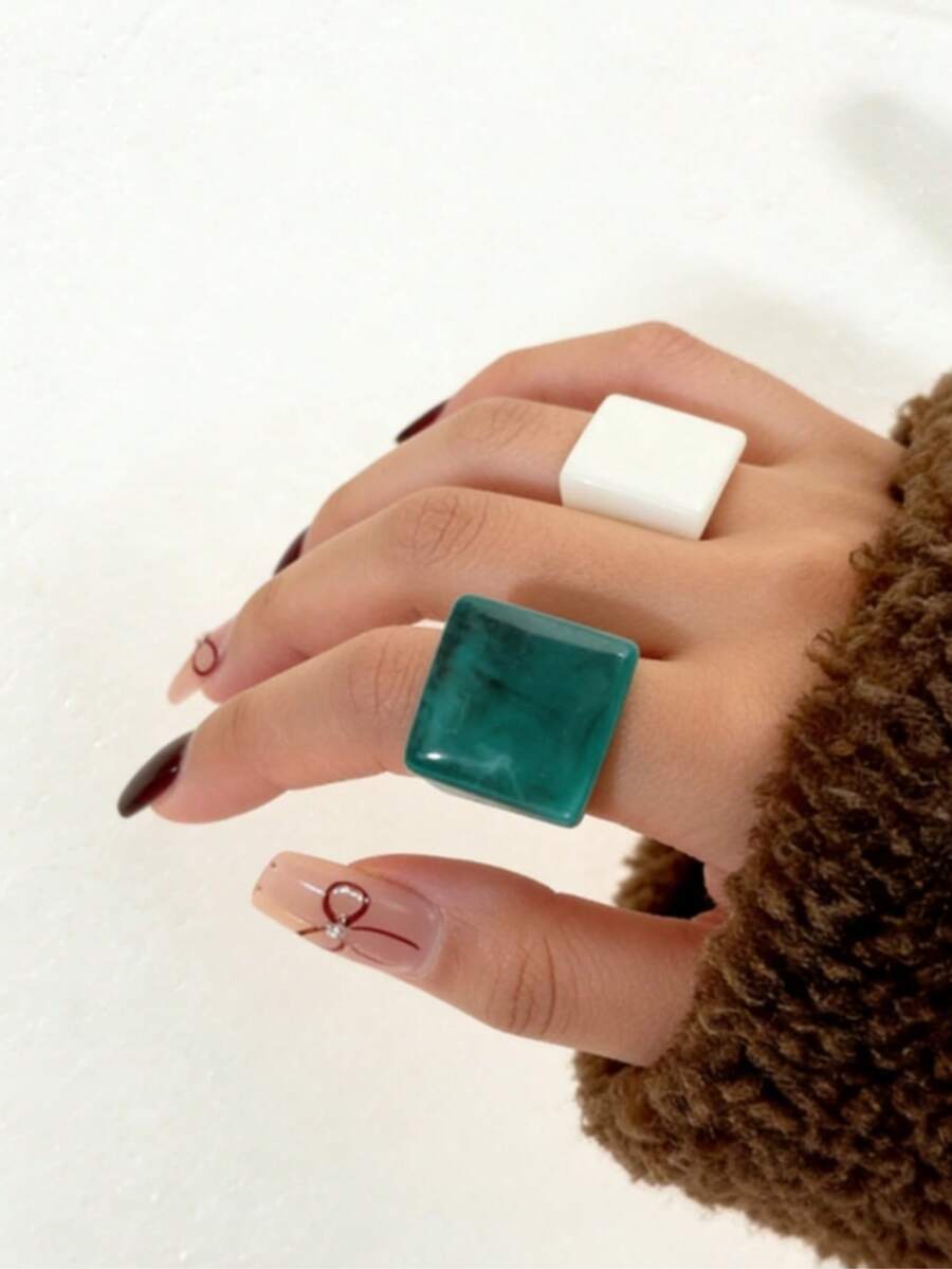 1/2pcs Minimalist Fashion Resin Ring Set - Multicolor - View 1