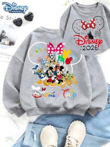 This Sweatshirt Features A Classic Disney Mickey Mouse Design, Adorned With Whimsical Castle And Fireworks Motifs. Soft And Warm, It's Perfect For Everyday Wear, Family Outings, And Various Other Occasions. - 灰色 - 查看 1