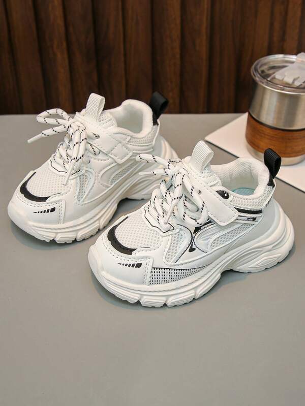 1 par de zapatillas de moda de malla para niños, zapatos casuales con suela blanda y cierre de gancho y bucle conveniente para niños y niñas