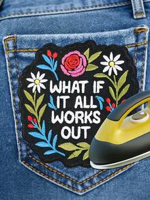 1pc "What If It All Works Out?" Inspirational Embroidered Patch With Floral Design, Positive Quote Motivational Mental Health Iron-On Embroidery Applique, Suitable For Hats, Bags, Backpacks, Jackets, Uniforms, Affirmative DIY Patch Gift For Difficult Times And New Beginnings - Square - View 9
