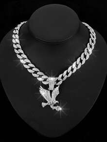 1件镶满水钻的动物吊坠项链，欧美风格男士链项链，个性化嘻哈配饰，百搭 - 銀色 - 查看 21