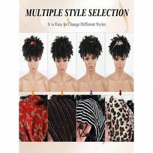 Black Headband Wigs For Women Afro Kinky Curly Wig With Synthetic Short Hair Wigs With Headband Attached Headwrap Wigs Kinky Curly Headband Wig - 黑色紅色 - 查看 4