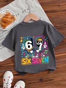 Young Boy Casual Graphic Print Crew Neck Short Sleeve T-Shirt, Summer Top - Dark Grey - View 5