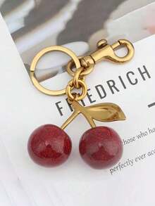 1pc Unique Shiny Cherry Shaped Pendant, New Cherry Crystal Pendant, Keychain Pendant, Cherry Decor Keychain With Clasp, Shiny Resin Product, Suitable As Bag Accessory, Suitable For Women Handbag - 紅櫻桃[2.1cm] - 查看 7