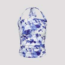 印花系带露背吊带上衣 - 藍白色 - 查看 9