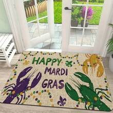 1pc Happy  Gras Lobster Doormat - Non-Slip Machine Washable Indoor/Outdoor Mat With Lobster &  Gras Decorations, Purple & Golden Coastal Design For EntrywayOpen In New Tab - 1PC-18*30inch - View 3