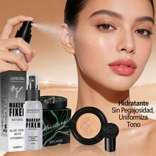 Base de Maquillaje en Esponja Hongo + Spray Fijador para Pieles Oscuras | Hidratante Sin Pegajosidad, Uniformiza Tono, Efecto Pulido, Brillo Acuático Natural, Fijación Duradera Sin Desprendimiento - piel oscura - Ver 2