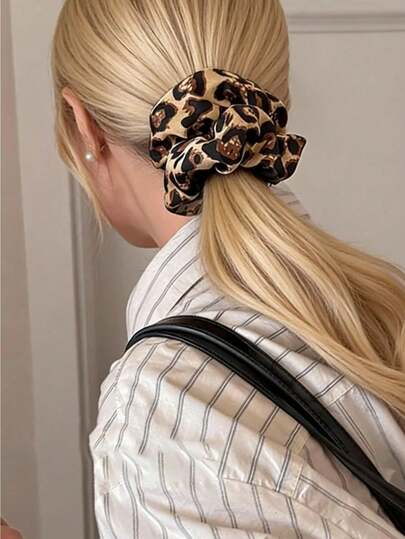 Elegantes coleteros elásticos de estampado de leopardo, banda elástica para el cabello de mujer, sujetador de coleta